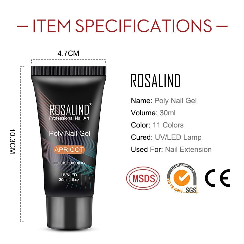 ROSALIND Poly Nail Gel Kit Nail Set For Manicure With UV LED Lamp Need Base Top Coat Hybrid Varnishes Cured Gel Lacquer Nail Art