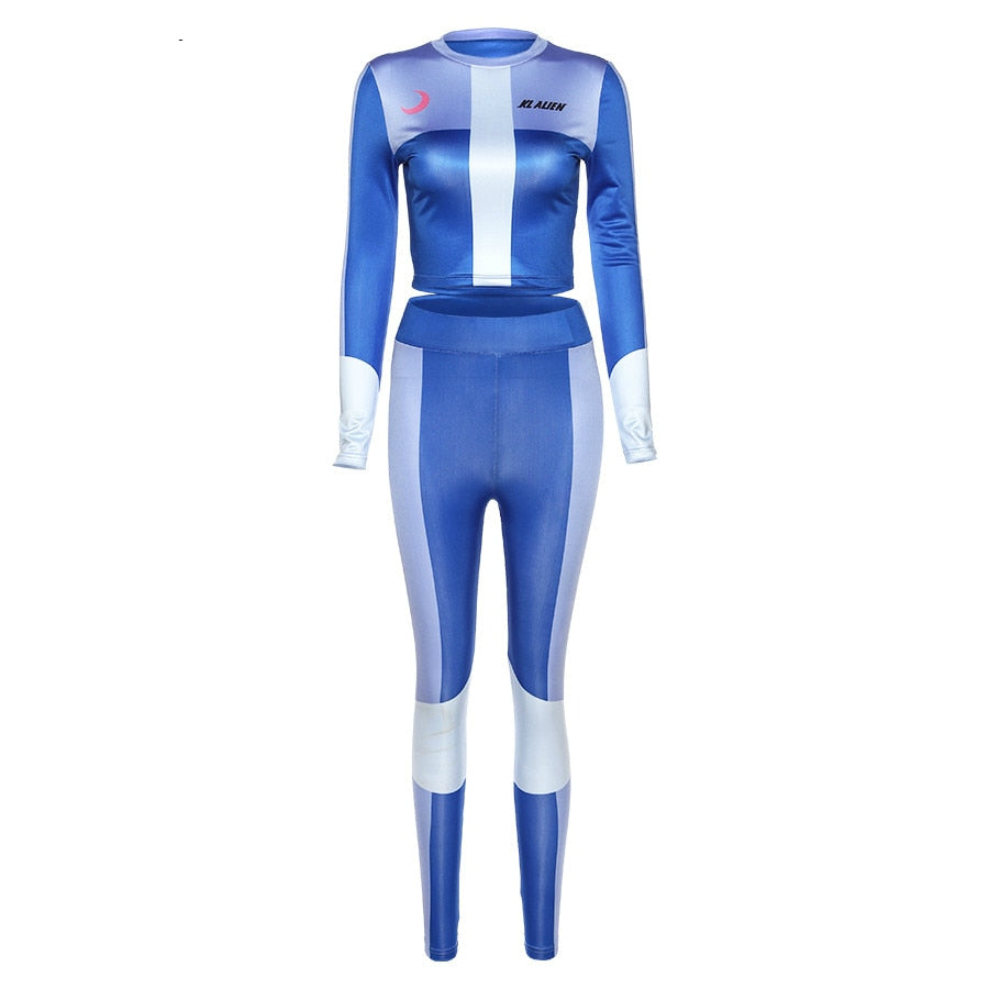 Sexy Tracksuits Women Two Piece Set Outfits Sports Fitness High Waist Leggings Winter Spring Matching Sets Sweatsuit 312 blue