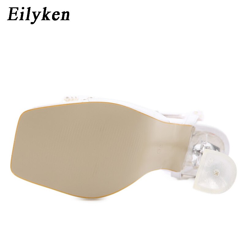 Eilyken New Women Sandals Summer Sexy Perspex Crystal High Heels Party Wedding Shoes Square Toe Pearls String Bowknot Pumps
