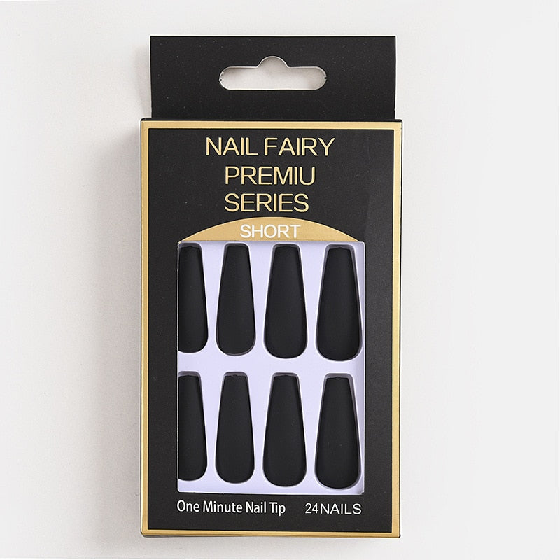 24Pcs/Box Matte Frosted False Nails Detachable Fake Nail Press On Full Cover Nail Tips With Glue Ballet Artificial Fingernails HZ-BL-A15