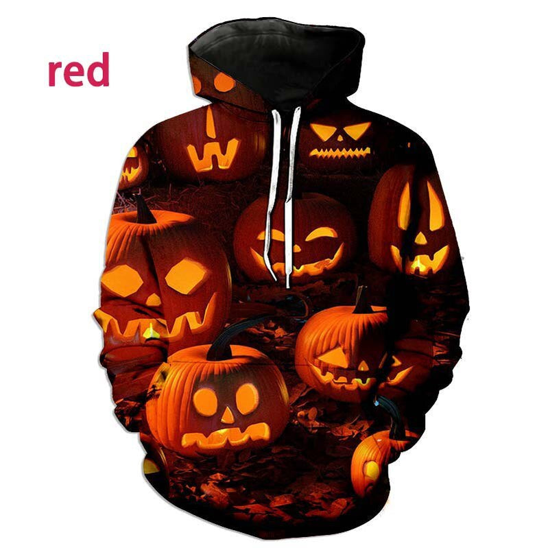 New Fashion Long Sleeve Top Halloween 3D Hoodie Funny Sweater Red