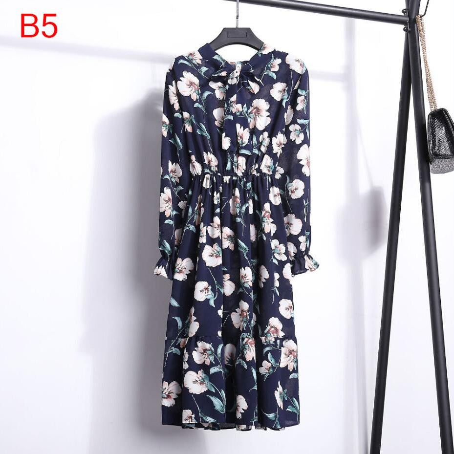 Plus Size Women's Clothing Long Sleeve Chiffon Shirt Dresses For Women Red Bow Floral Club Party Autumn Winter платье Woman
