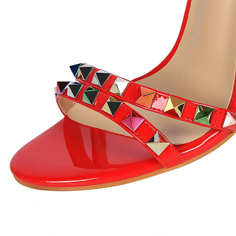 Shoes Color Rivets Women Sandals Roman Style Heeled Sandals Hollow Out High Heels Stiletto Sexy Party Shoes Sandals