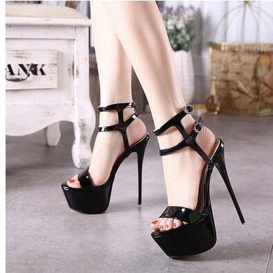 Aneikeh Ankle Strap Heels Platform Sandals Party Shoes For Women Wedding Pumps 16cm High Heels Sequined Gladiator Sandals Black Black 1