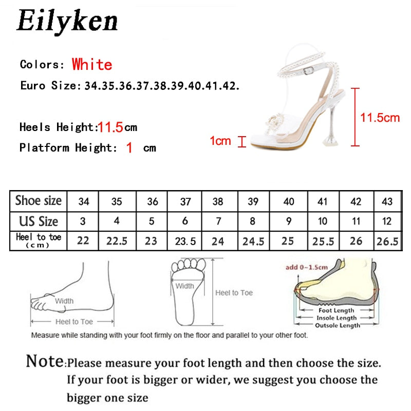Eilyken New Women Sandals Summer Sexy Perspex Crystal High Heels Party Wedding Shoes Square Toe Pearls String Bowknot Pumps