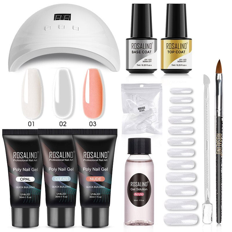 ROSALIND Poly Nail Gel Kit Nail Set For Manicure With UV LED Lamp Need Base Top Coat Hybrid Varnishes Cured Gel Lacquer Nail Art