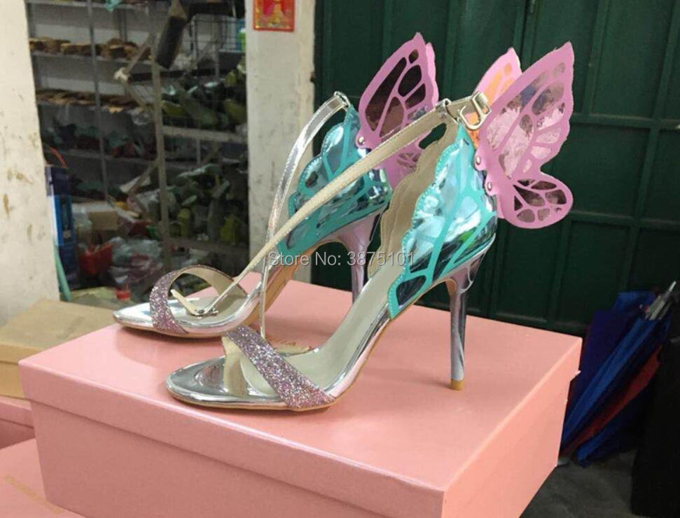 Brand Design Butterfly Back Sandals Angel Wing Sandalias Woman High Heels Buckle Strap Thin Heels Lady Pumps