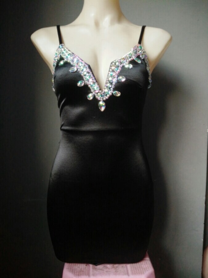 Luxury Rhinestone Dress Elegent Deep-V Party Dress Crystal Diamond Women Evening Dress Black