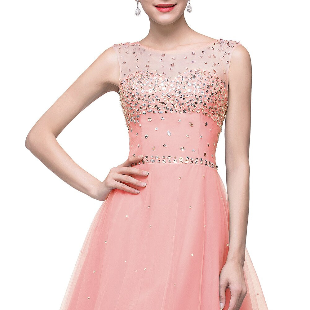 Luxury Elegant Short Homecoming Dresses Vestidos De Fiesta Crystal Formal Party Gowns Vestido De Formatura Pearl Pink