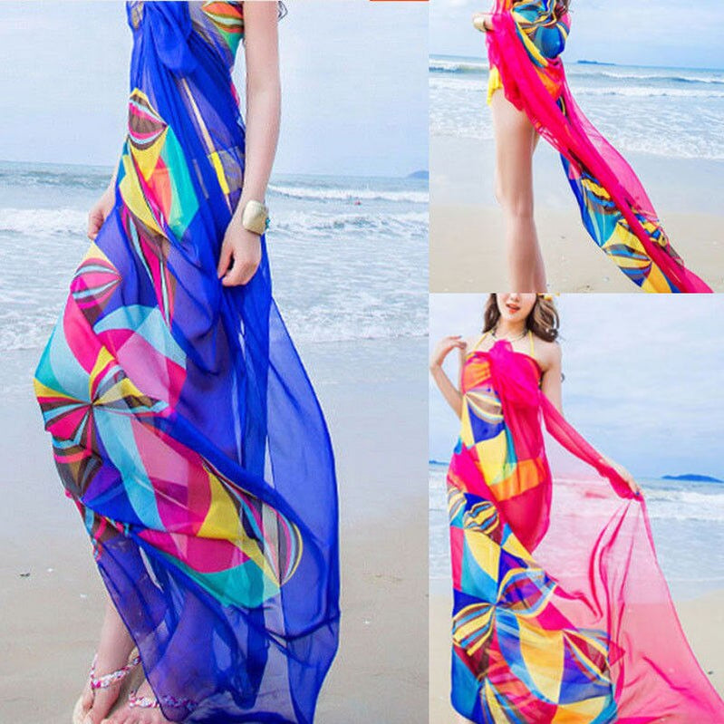 Cover-Ups Flower Print Sexy Chiffon Bikini Cover Up Beach Swimwear Dress Scarf Pareo Sarong Wrap