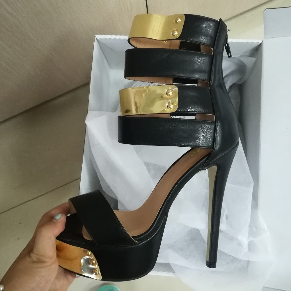 Women Platform Sandals Sexy Thin High Heel Sandals Nice Open Toe Black Party Shoes Women US Plus Size 5-15