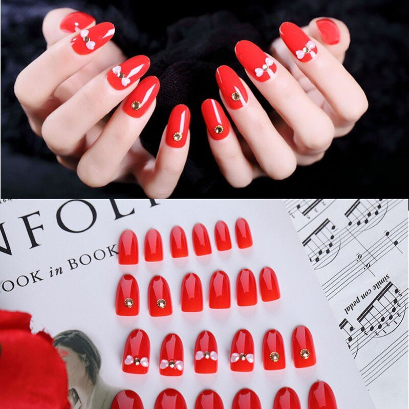 24Pcs/Set Fake Nails Press on Girls Finger Beauty False Nail Art Tips Bright Shining 3D Diamond Full Cover French Nail Art Tips AL84