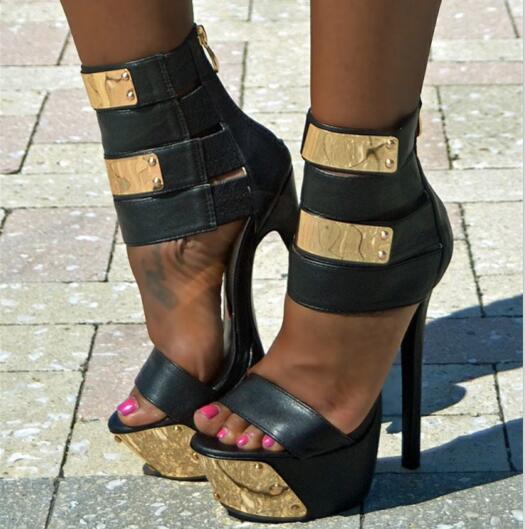 Women Platform Sandals Sexy Thin High Heel Sandals Nice Open Toe Black Party Shoes Women US Plus Size 5-15 D0647 Black