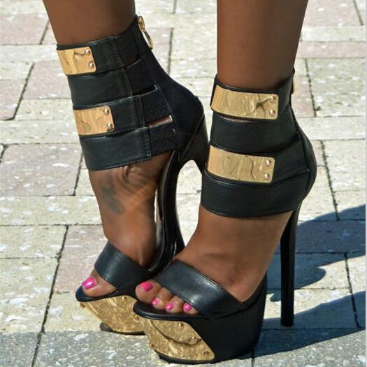 Women Platform Sandals Sexy Thin High Heel Sandals Nice Open Toe Black Party Shoes Women US Plus Size 5-15