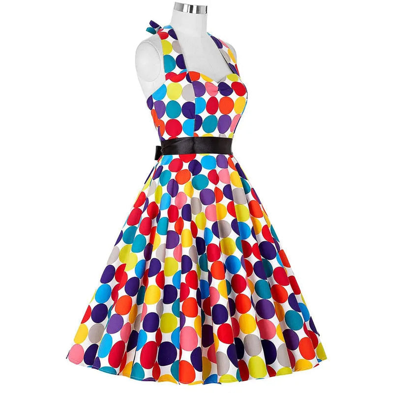 Polka Dot Dress Women Vintage Swing Halter Belt 50s 60s Rockabilly Prom Party Dresses Retro Feminino Vestidos 873