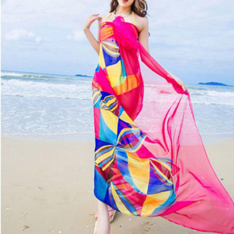 Cover-Ups Flower Print Sexy Chiffon Bikini Cover Up Beach Swimwear Dress Scarf Pareo Sarong Wrap