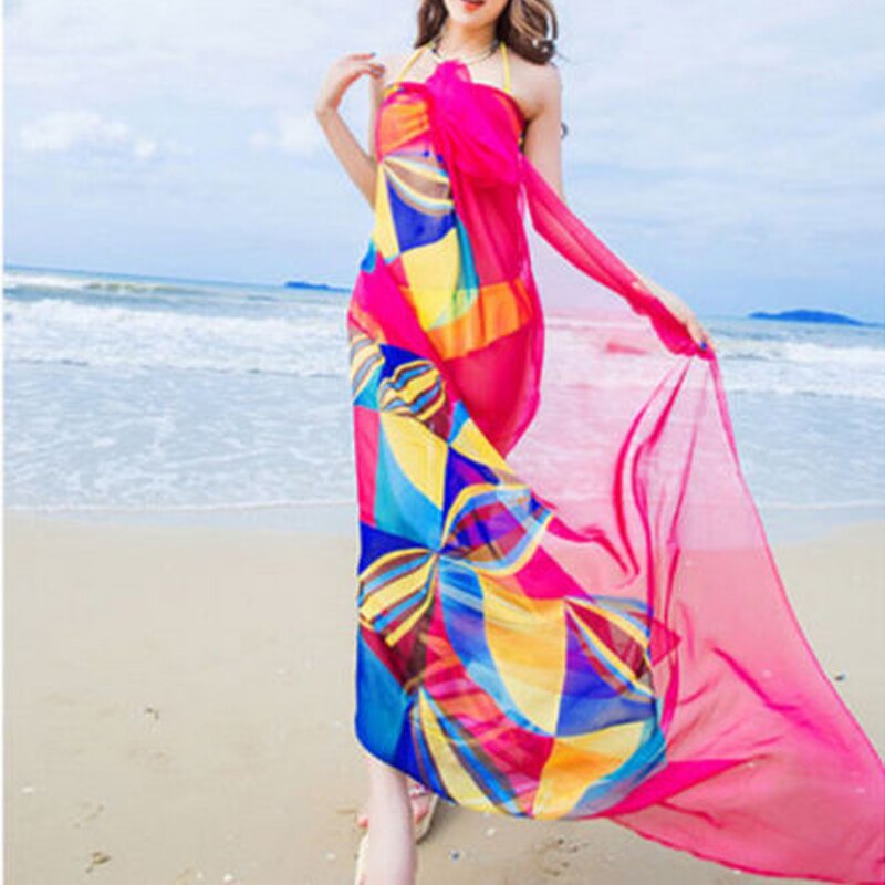 Cover-Ups Flower Print Sexy Chiffon Bikini Cover Up Beach Swimwear Dress Scarf Pareo Sarong Wrap