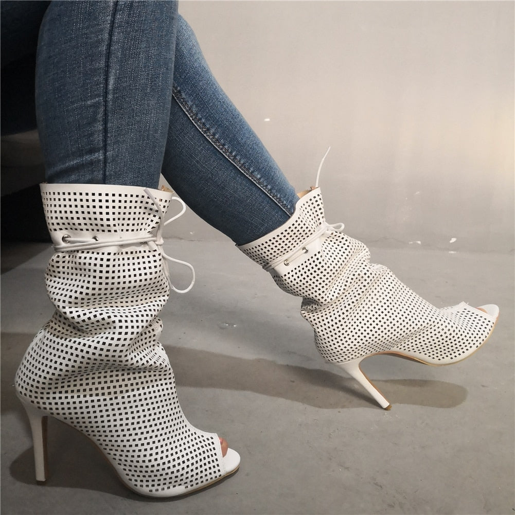 DoraTasia 2024 brand new hollow big size 34-47 customized boots women Shoes Woman thinhigh Heels Shoes women summer boots