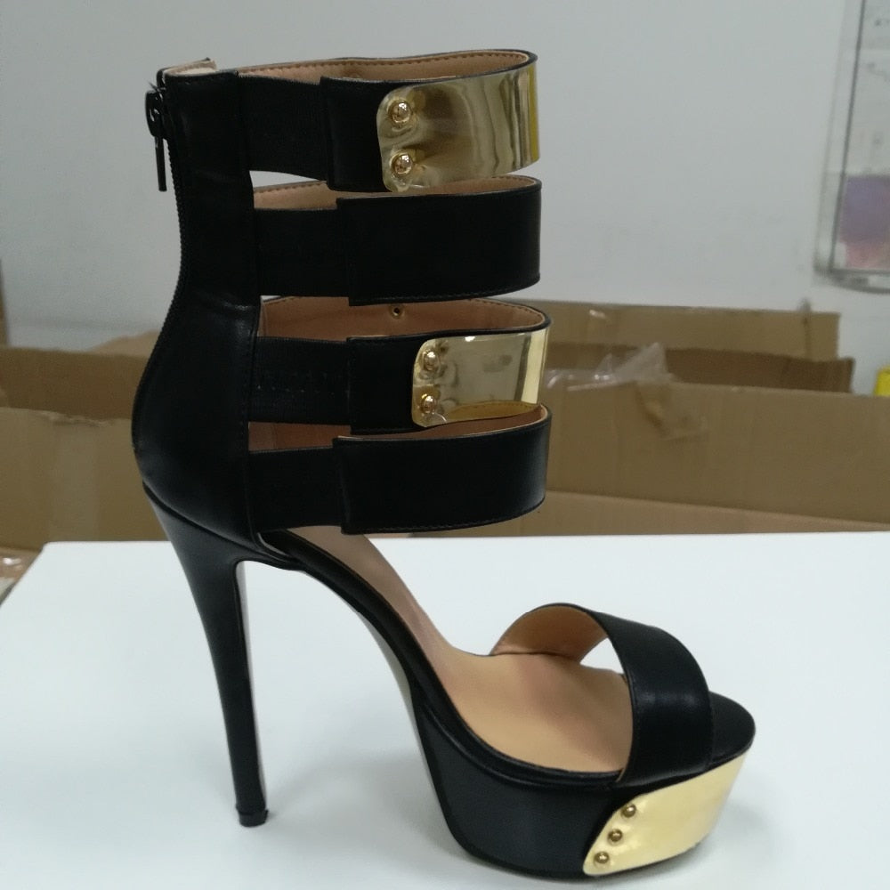 Women Platform Sandals Sexy Thin High Heel Sandals Nice Open Toe Black Party Shoes Women US Plus Size 5-15
