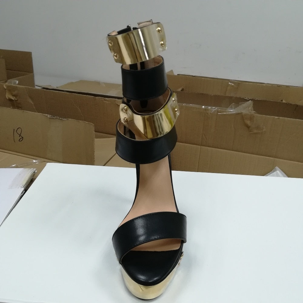 Women Platform Sandals Sexy Thin High Heel Sandals Nice Open Toe Black Party Shoes Women US Plus Size 5-15