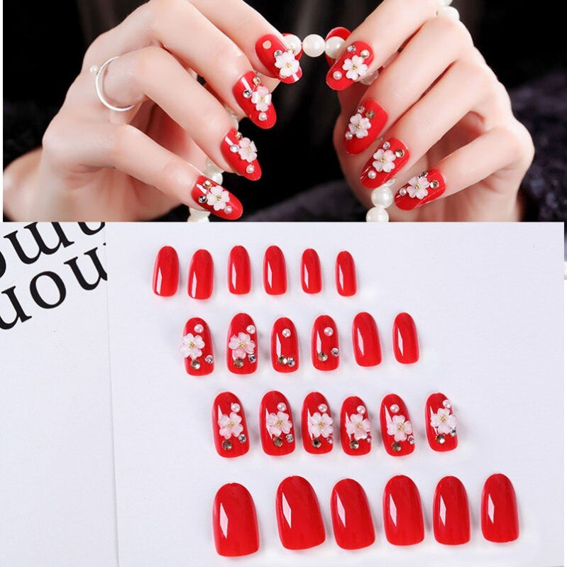 24Pcs/Set Fake Nails Press on Girls Finger Beauty False Nail Art Tips Bright Shining 3D Diamond Full Cover French Nail Art Tips AL127