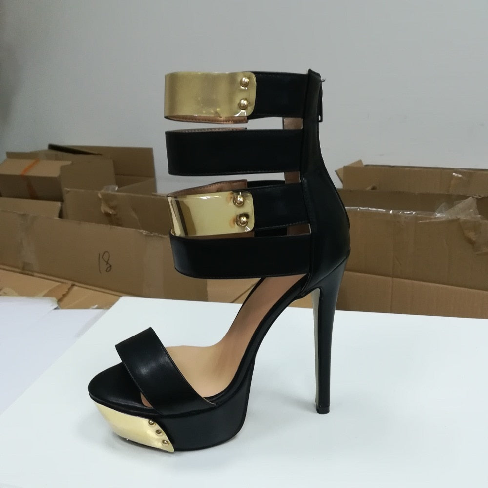 Women Platform Sandals Sexy Thin High Heel Sandals Nice Open Toe Black Party Shoes Women US Plus Size 5-15