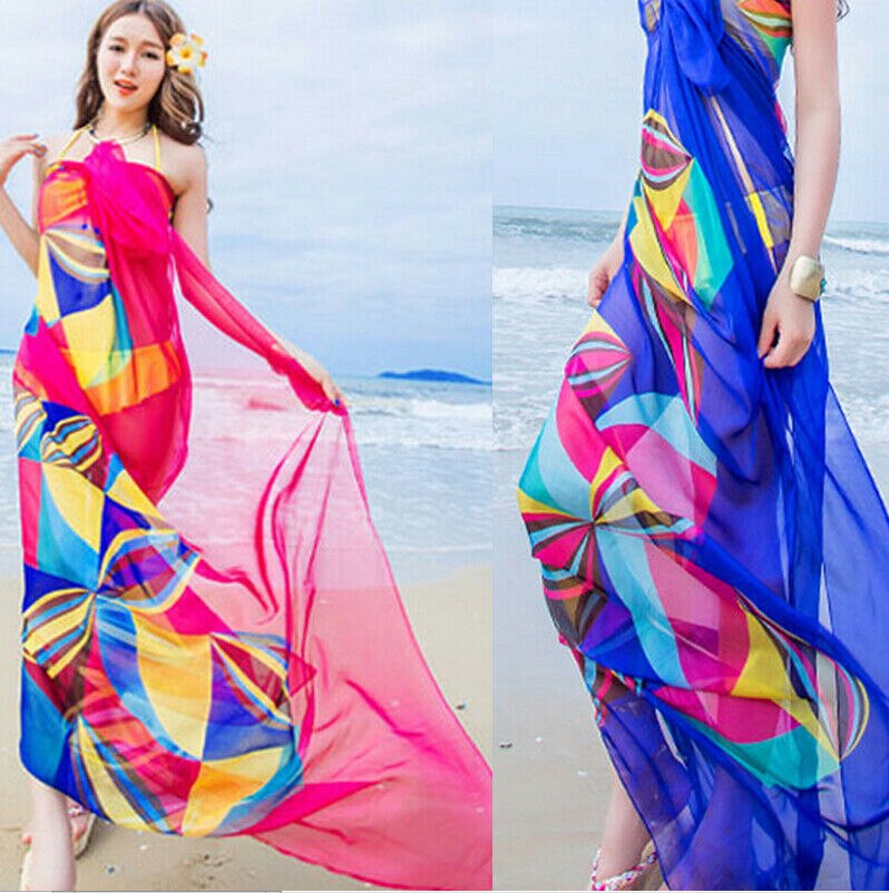 Cover-Ups Flower Print Sexy Chiffon Bikini Cover Up Beach Swimwear Dress Scarf Pareo Sarong Wrap