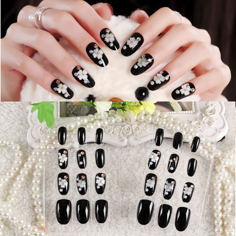 24Pcs/Set Fake Nails Press on Girls Finger Beauty False Nail Art Tips Bright Shining 3D Diamond Full Cover French Nail Art Tips AL129