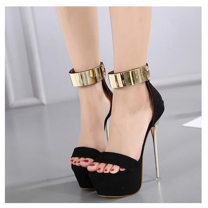 Aneikeh Ankle Strap Heels Platform Sandals Party Shoes For Women Wedding Pumps 16cm High Heels Sequined Gladiator Sandals Black Black