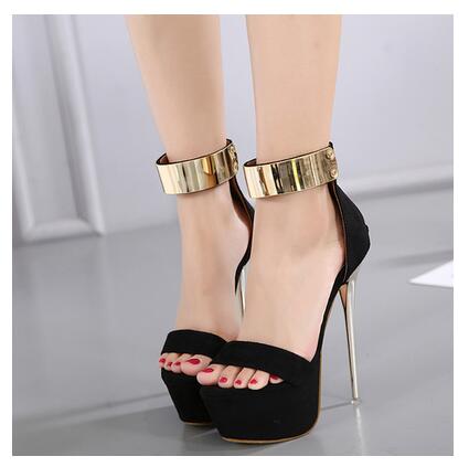 Aneikeh Ankle Strap Heels Platform Sandals Party Shoes For Women Wedding Pumps 16cm High Heels Sequined Gladiator Sandals Black Black