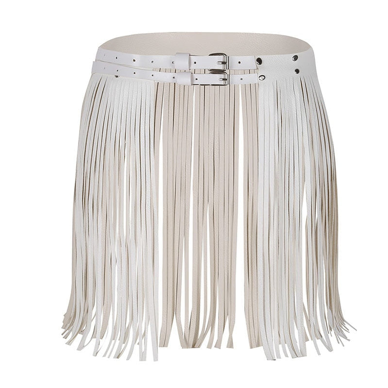 Womens Adult Adjustable Faux Leather Waistband Fringe Tassel Skirt Belt Nightclub Costume Cosplay Parties Skirts for Halloween Type C