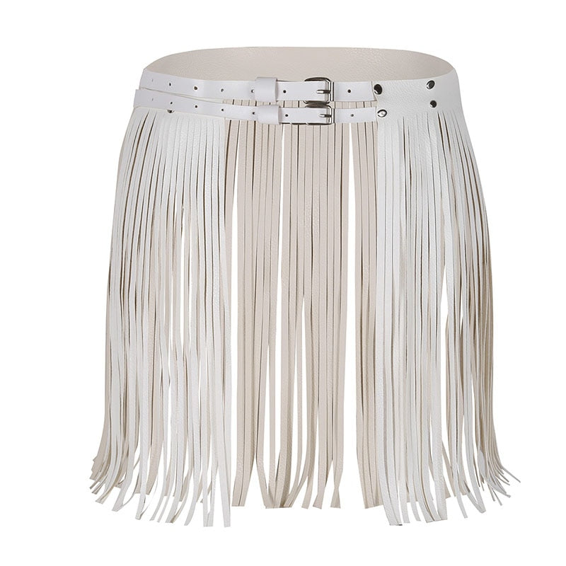 Womens Adult Adjustable Faux Leather Waistband Fringe Tassel Skirt Belt Nightclub Costume Cosplay Parties Skirts for Halloween Type C