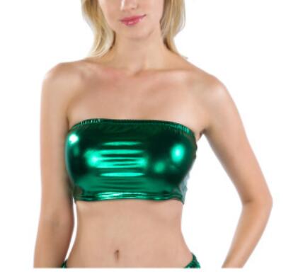 Sexy Gold Strapless Dressy Crop Top Women Shiny Stretch Party Clubwear Sequin Tube Top Bandeau Tank Top Dance Costumes Green