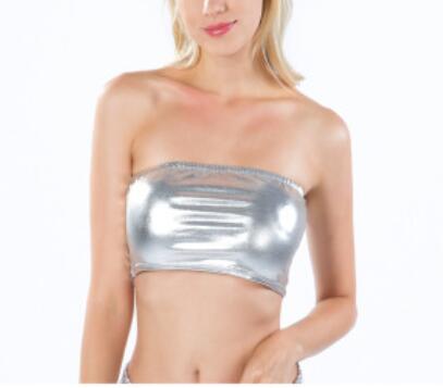 Sexy Gold Strapless Dressy Crop Top Women Shiny Stretch Party Clubwear Sequin Tube Top Bandeau Tank Top Dance Costumes Silver