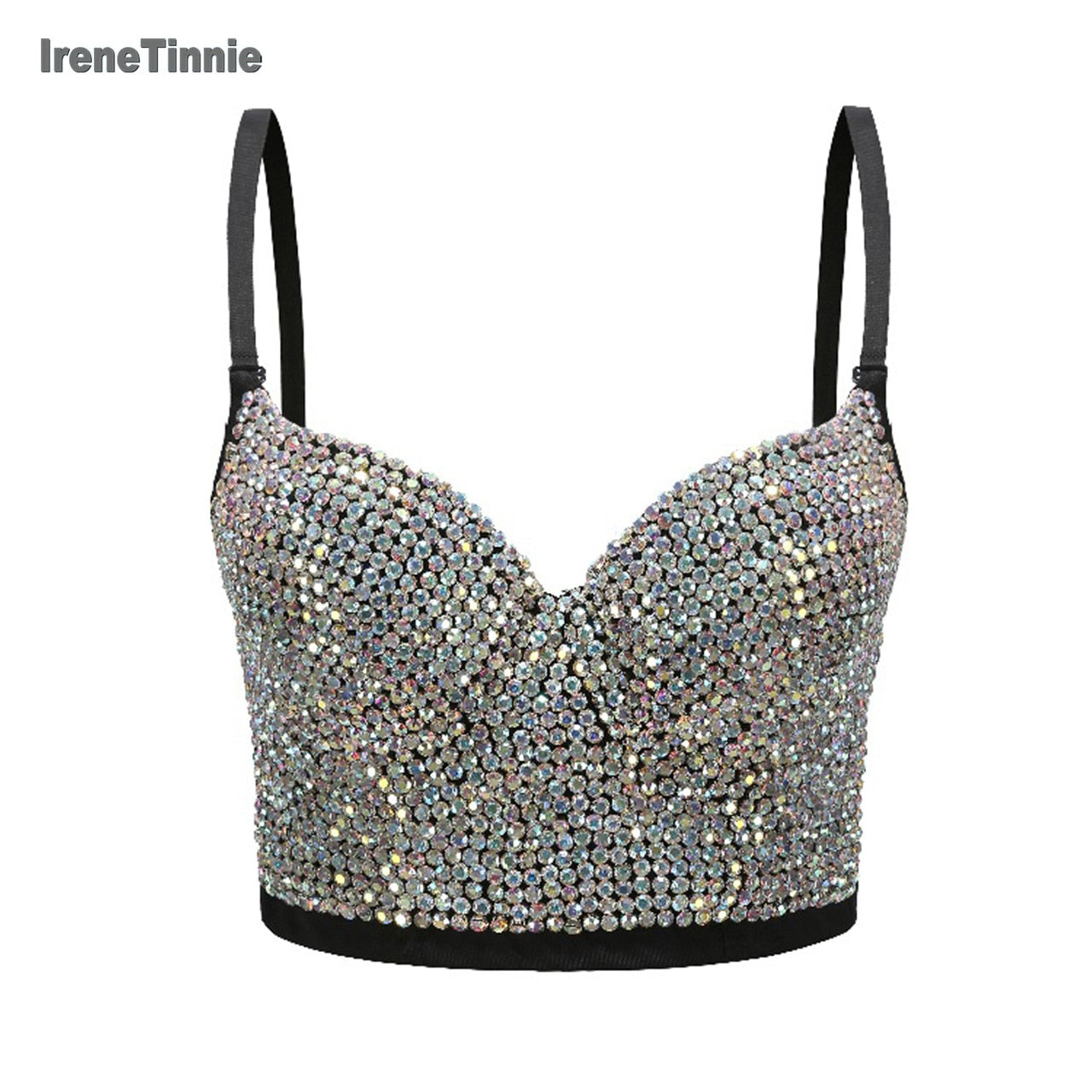 Irene Tinnie Hand-made Pearls Jewel Diamond Bralet Women's Bustier Bra Wedding Party Corset Cropped Top Vest Plus Size