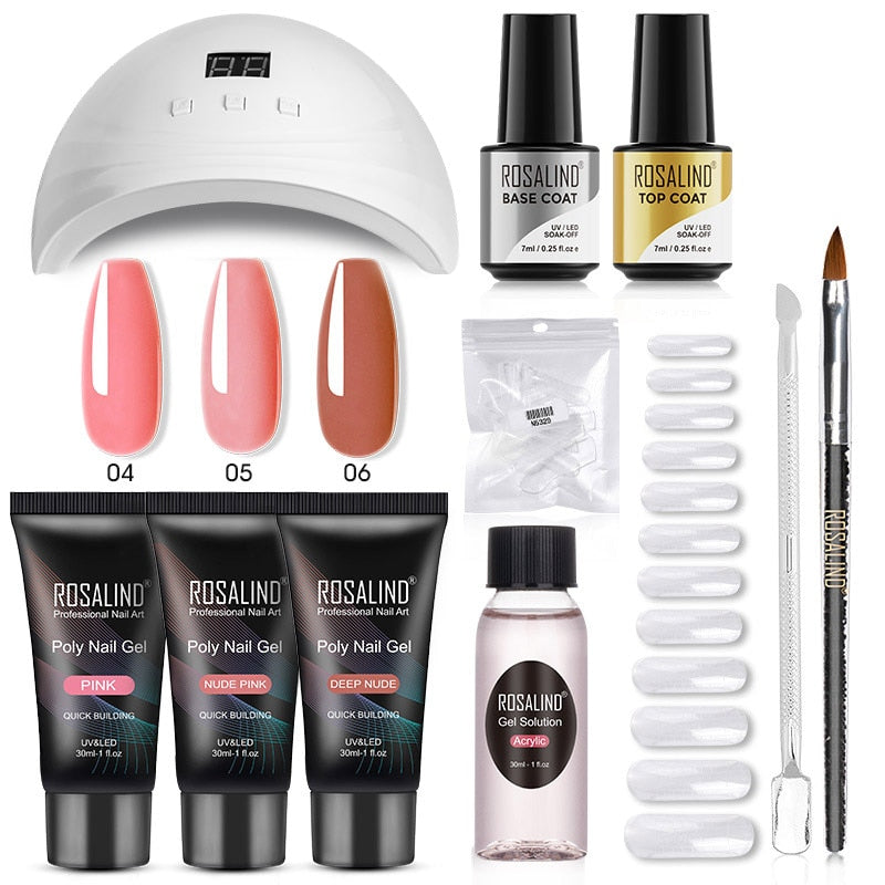 ROSALIND Poly Nail Gel Kit Nail Set For Manicure With UV LED Lamp Need Base Top Coat Hybrid Varnishes Cured Gel Lacquer Nail Art