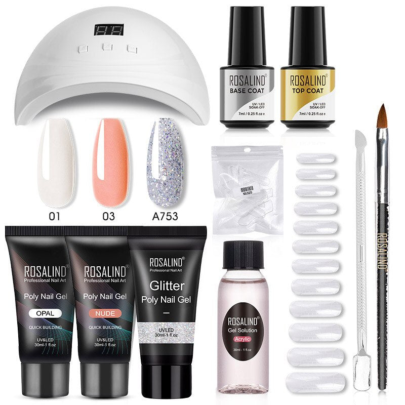 ROSALIND Poly Nail Gel Kit Nail Set For Manicure With UV LED Lamp Need Base Top Coat Hybrid Varnishes Cured Gel Lacquer Nail Art