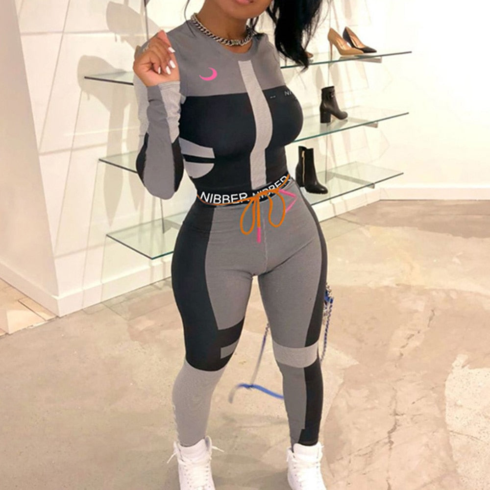 Sexy Tracksuits Women Two Piece Set Outfits Sports Fitness High Waist Leggings Winter Spring Matching Sets Sweatsuit 20256 black