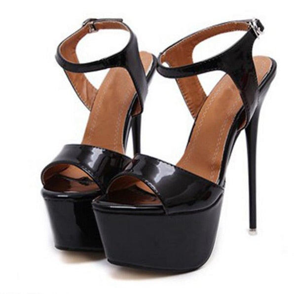 Aneikeh Ankle Strap Heels Platform Sandals Party Shoes For Women Wedding Pumps 16cm High Heels Sequined Gladiator Sandals Black Black 2