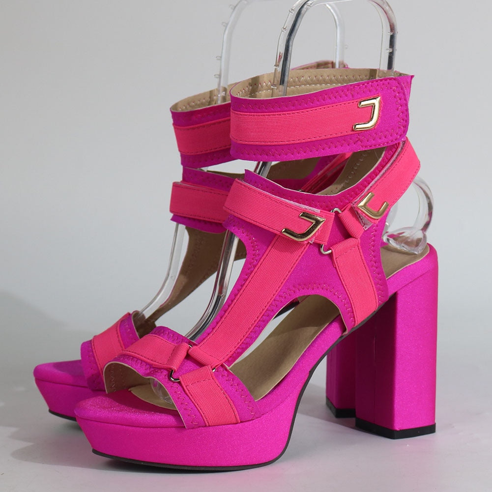 Sexy High heels Plus size platform custmoized colors party Gladiator ankle-strap ladies sandals shoes women Rosy Red