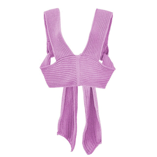 Sleeveless Knitted Crop Sweater Sexy Autumn Summer Fashion Vest Black Casual White Jumper Top Female Pullover fall women purple One Size