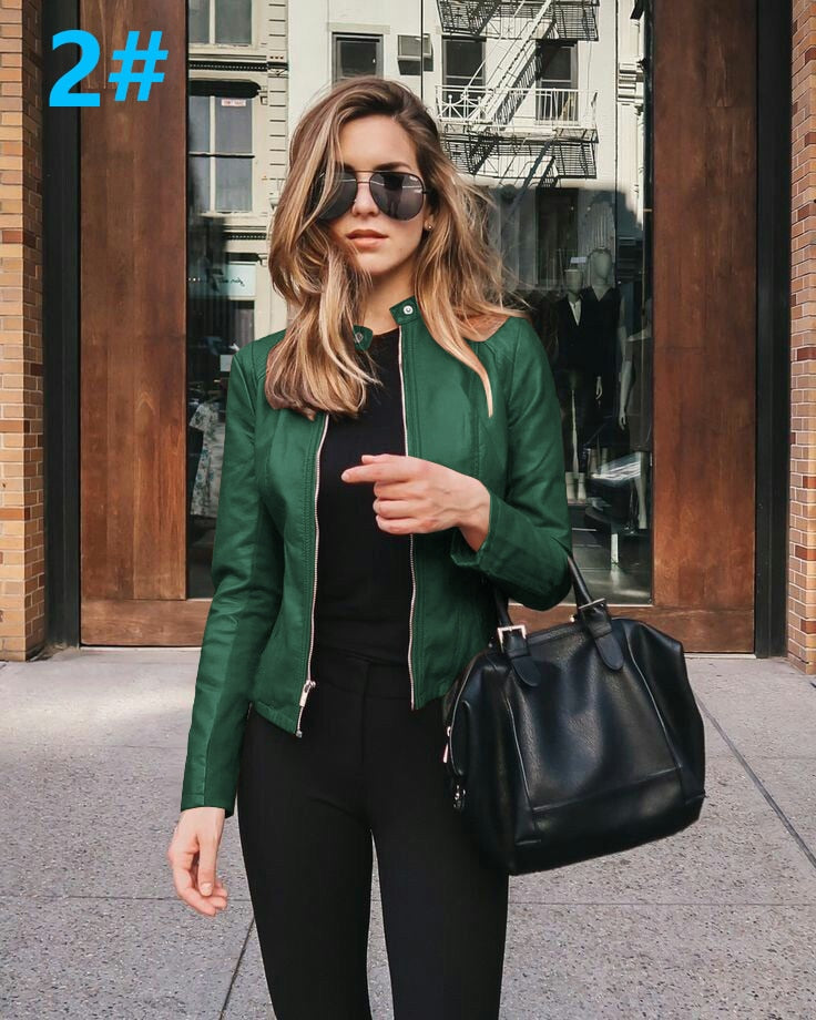 Women Bike Coat PU Leather Outwear Zipper Outfit Spring Autumn WomeFashion Short Thin Female Jacket