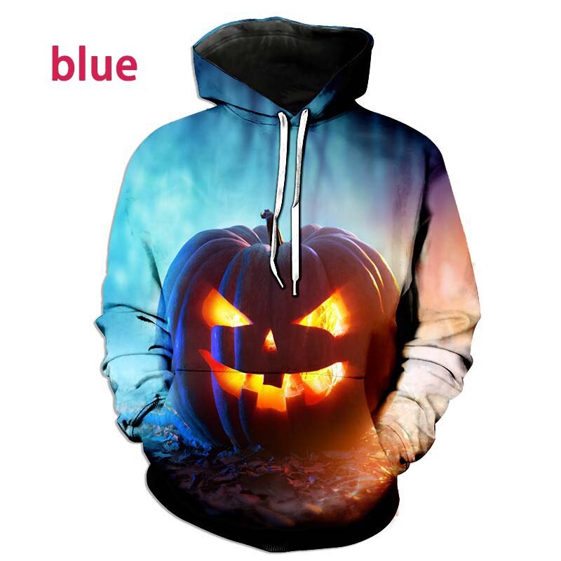 New Fashion Long Sleeve Top Halloween 3D Hoodie Funny Sweater Blue