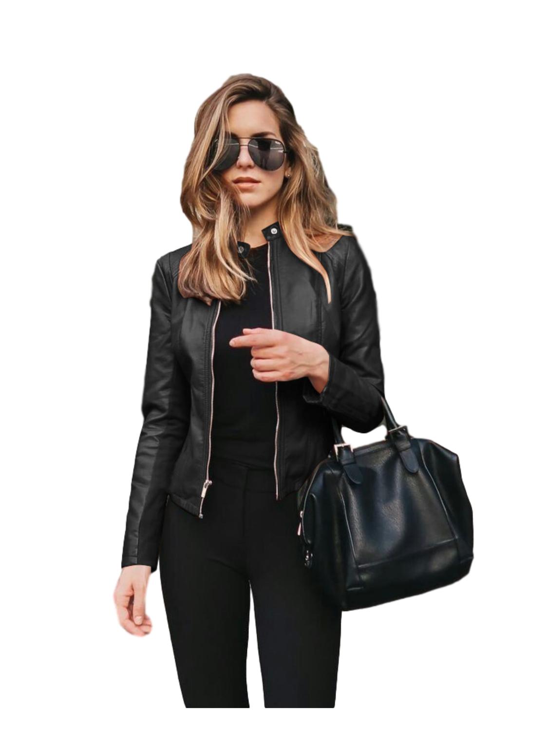 Women Bike Coat PU Leather Outwear Zipper Outfit Spring Autumn WomeFashion Short Thin Female Jacket