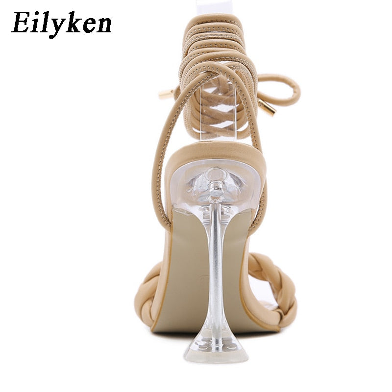 Eilyken New Summer Fashion Design Weave Sandals Women Transparent Strange High Heels Ladies Open Toe Shoes