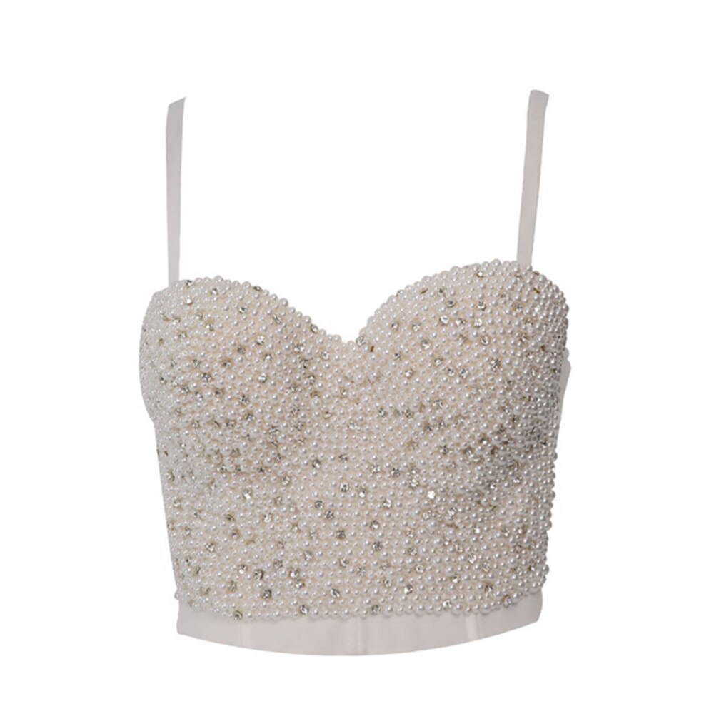 Irene Tinnie Hand-made Pearls Jewel Diamond Bralet Women's Bustier Bra Wedding Party Corset Cropped Top Vest Plus Size