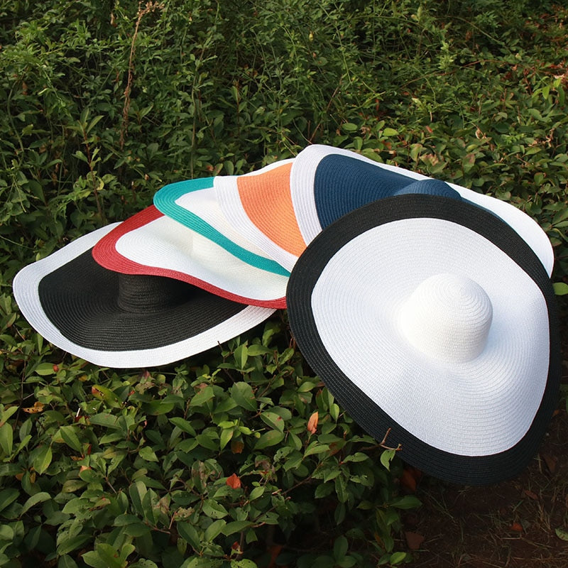 25CM Wide Brim Oversized Beach Hats For Women Large Straw Hat UV Protection Foldable Sun Shade Hat Wholesale Dropshipping