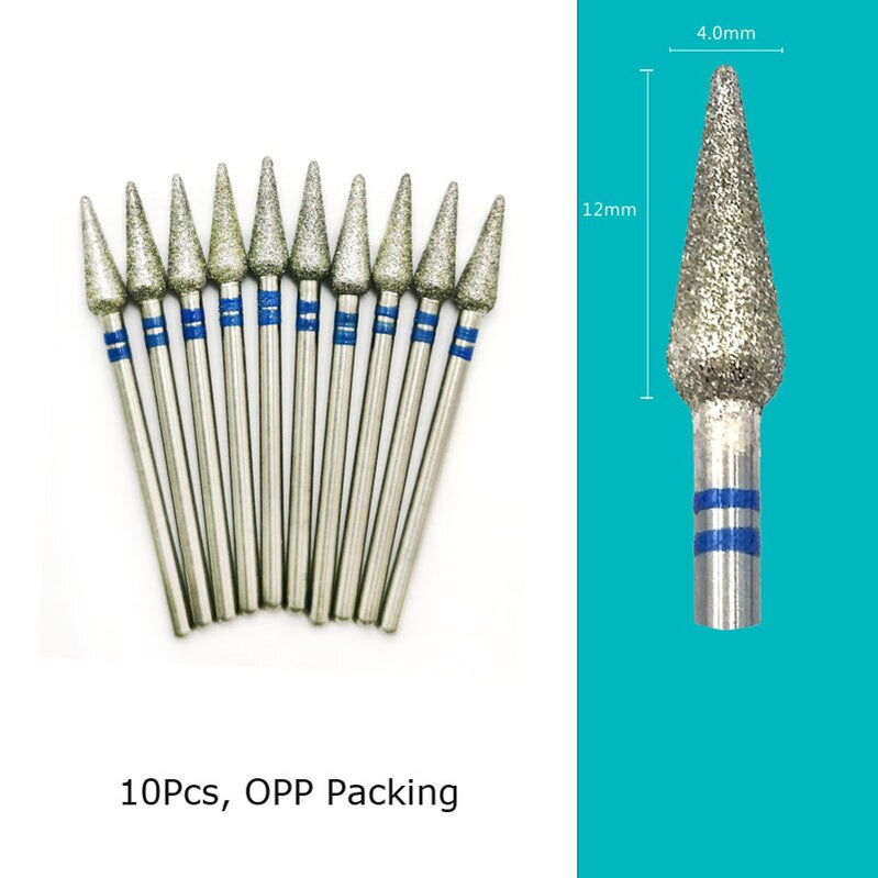 HYTOOS 10pcs/Set Nail Drill Bits Diamond Cutters for Manicure Cuticle Burr Milling Cutter for Pedicure Nails Accessories Tools MD0412D-M(D)