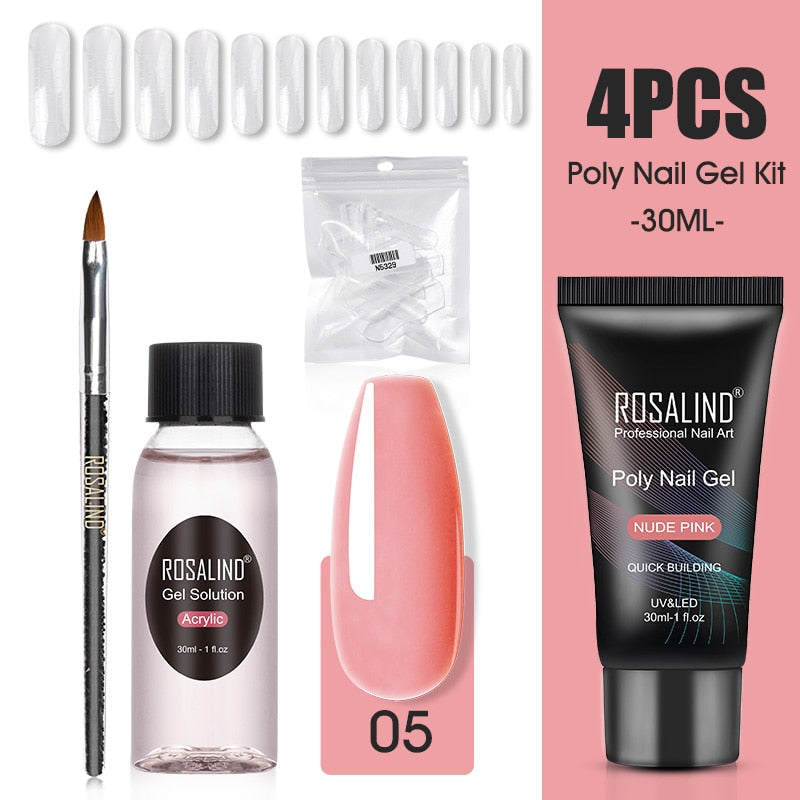 ROSALIND Poly Nail Gel Kit Nail Set For Manicure With UV LED Lamp Need Base Top Coat Hybrid Varnishes Cured Gel Lacquer Nail Art