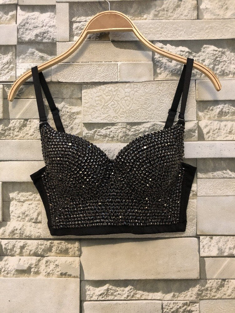 Irene Tinnie Hand-made Pearls Jewel Diamond Bralet Women's Bustier Bra Wedding Party Corset Cropped Top Vest Plus Size